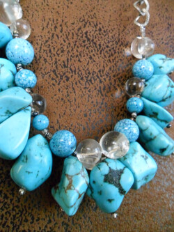 Turquoise, howlite & vintage glass bead necklace